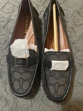 Coach Black and Gray Signature Mona Jacquard Driving Loafers